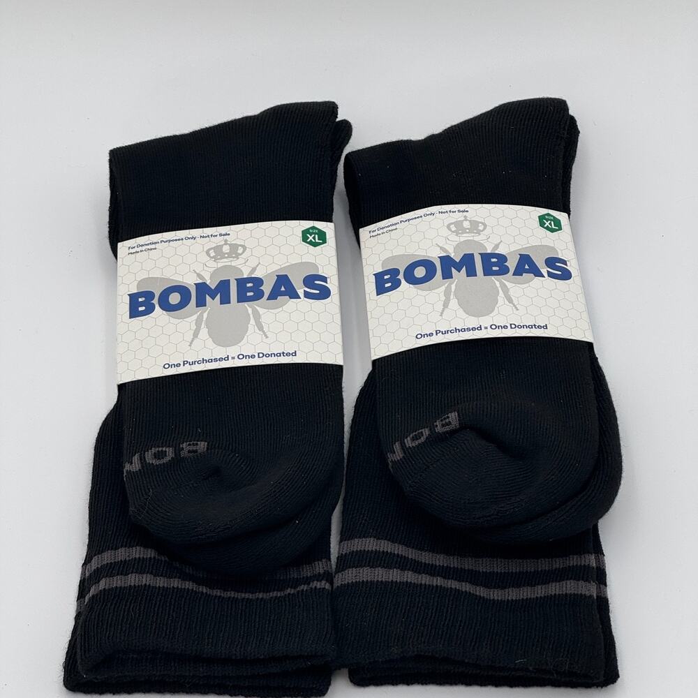 Bombas XL Black Crew Calf Socks Cushioned Arch Support‎ Athletic 2 Pair NEW